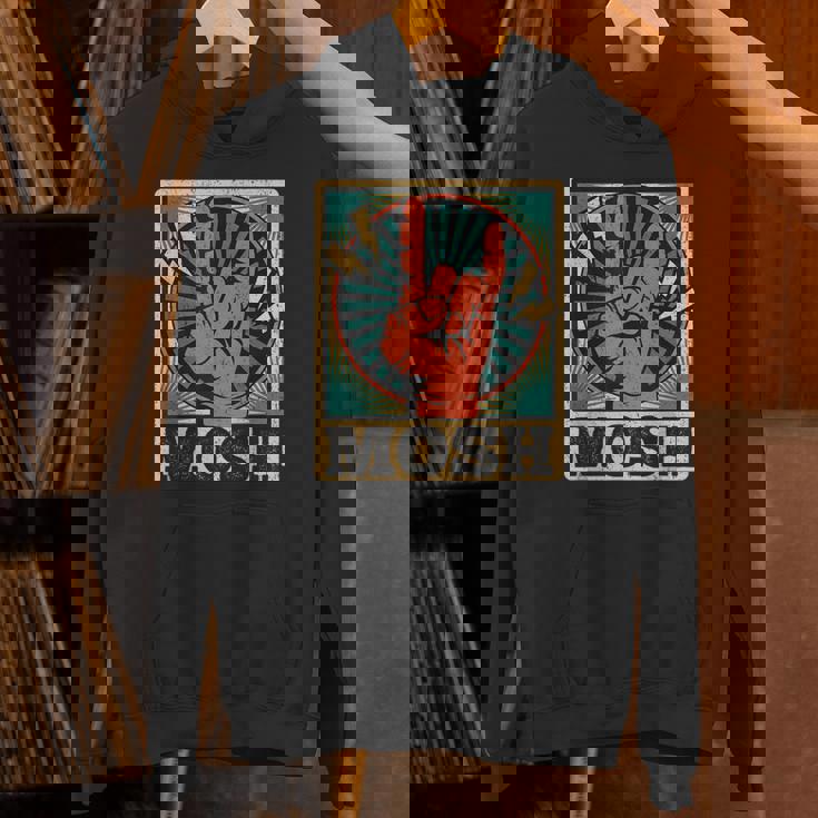 レトロなヴィンテージサインオブザホーンモッシュヘビーロックミュージック パーカー