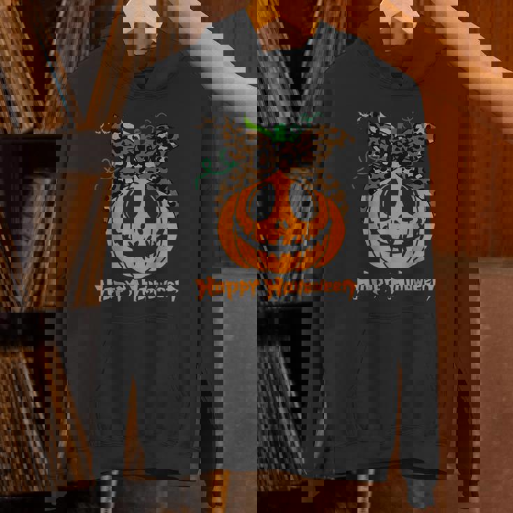 不気味なカボチャ ヒョウ柄 乱雑なお団子 ハロウィン 面白い パーカー