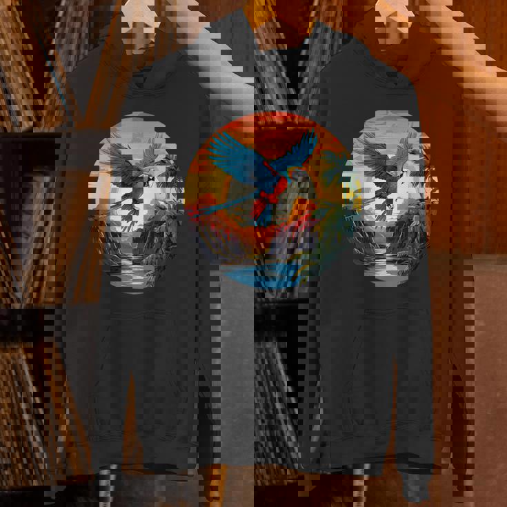 夕日の美しいコンゴウインコ、スカーレットコンゴウインコ パーカー