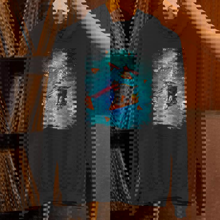 宇宙 レーザー目 猫 ピザに乗る猫 ギャラクシーキャット パーカー