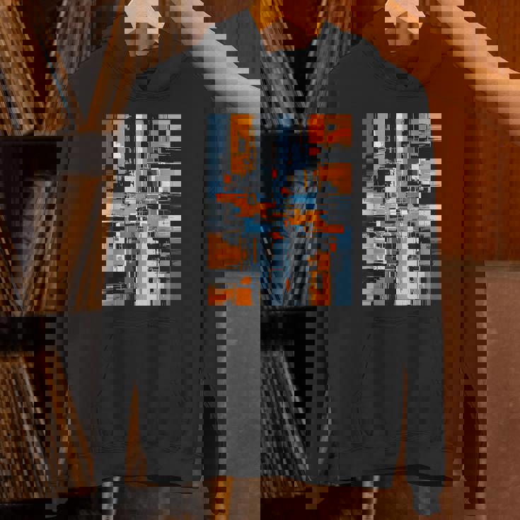 抽象幾何アート オレンジ青 モダン Abstract Geometric Composition パーカー