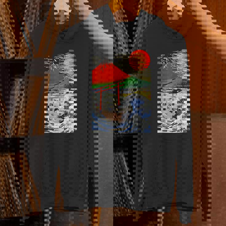 江戸日本 浮世白斎 赤富士山・津波 パーカー