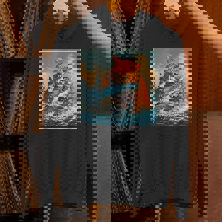 猫のサメ、面白い猫がサメを噛むサメ、サメと猫 パーカー