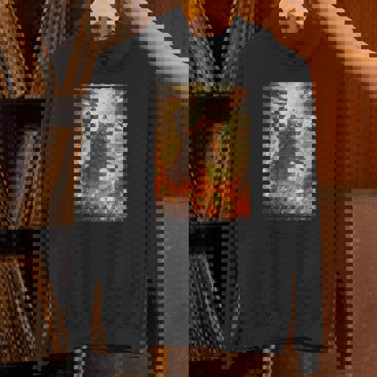 面白いレトロ日本の怪獣モンスター猫セルフィー東京ufo パーカー