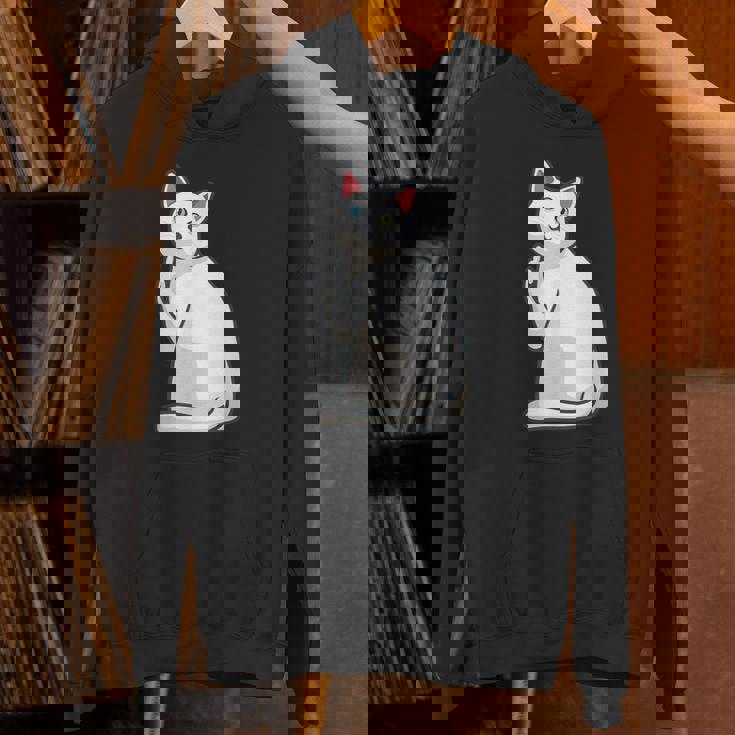 面白い猫 中指 オッドアイドキャット キティ Hoodie