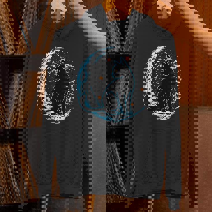 黒猫 三日月 セーラームーンフェイズ 占星術 ペット愛好家 パーカー