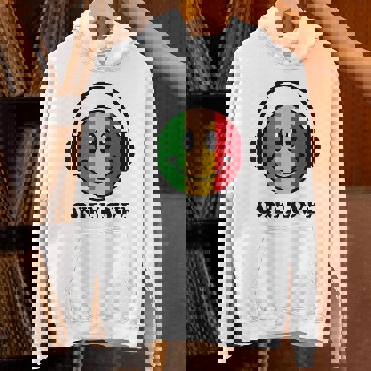 One Love ラスタ レゲエ 音楽 ヘッドホン スマイルフェイス ラスタファリ パーカー