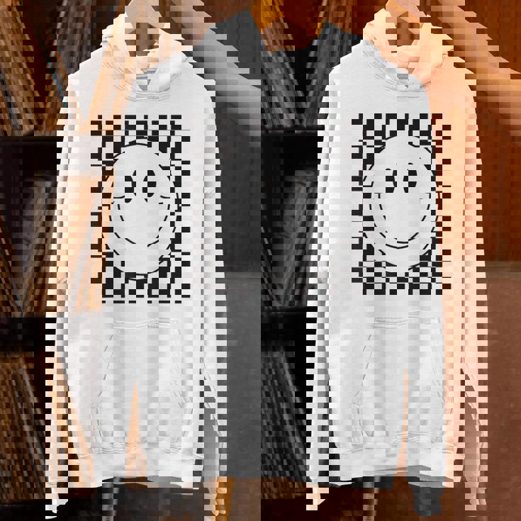 イエロー スマイル フェイスシャツ かわいい チェック柄 スマイル ハッピー パーカー