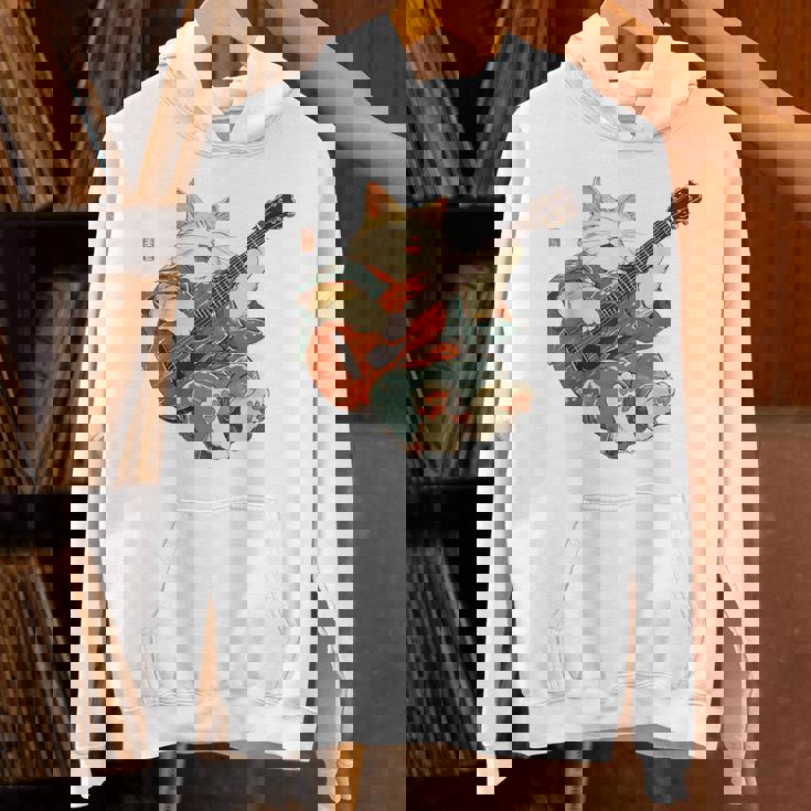 ギターを弾く日本の侍猫 忍者 浮世絵 アニメ パーカー