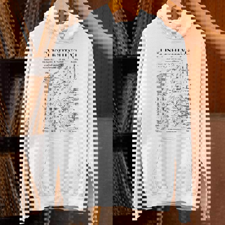 釣り ロッド タックル リール ルアー フィッシャーマン ヴィンテージ 特許 プリント Hoodie