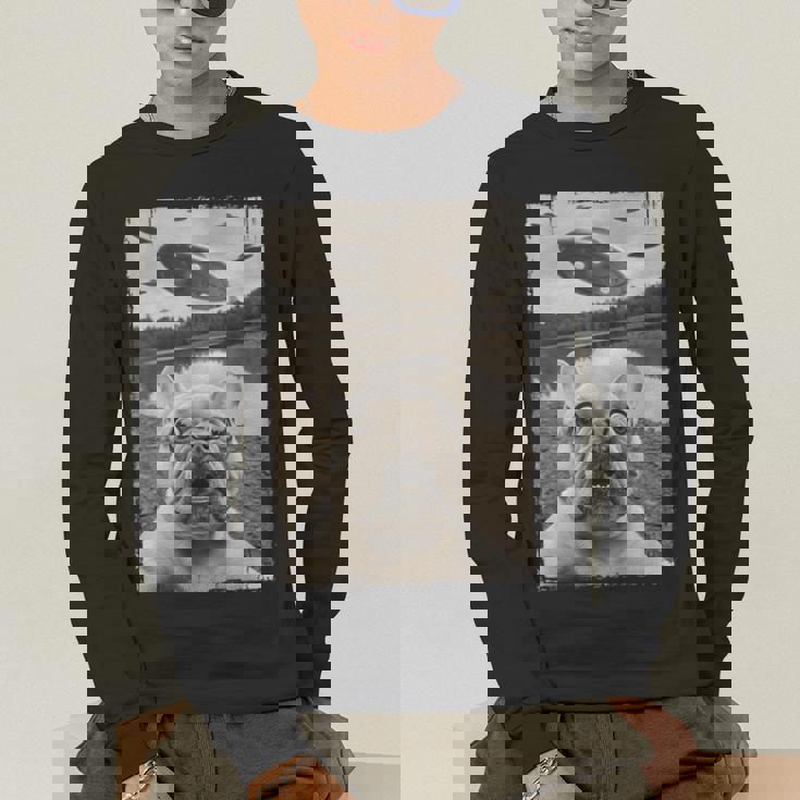 French Bulldog And UFO UFO And French Bulldog Selfie Men's Long Sleeve T-Shirt