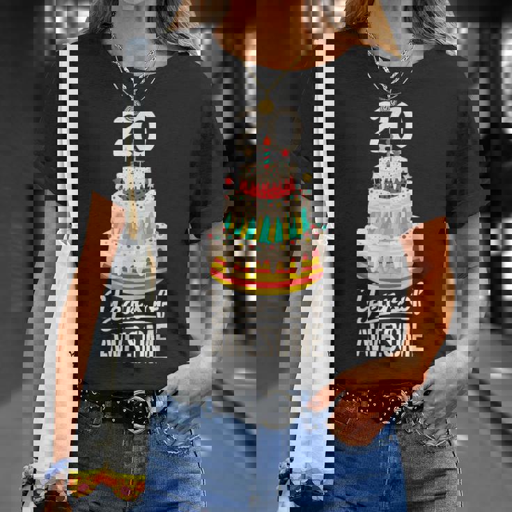 20 Years Of Awesome 20歳の誕生日ケーキ 大人用 Tシャツ 彼女への贈り物