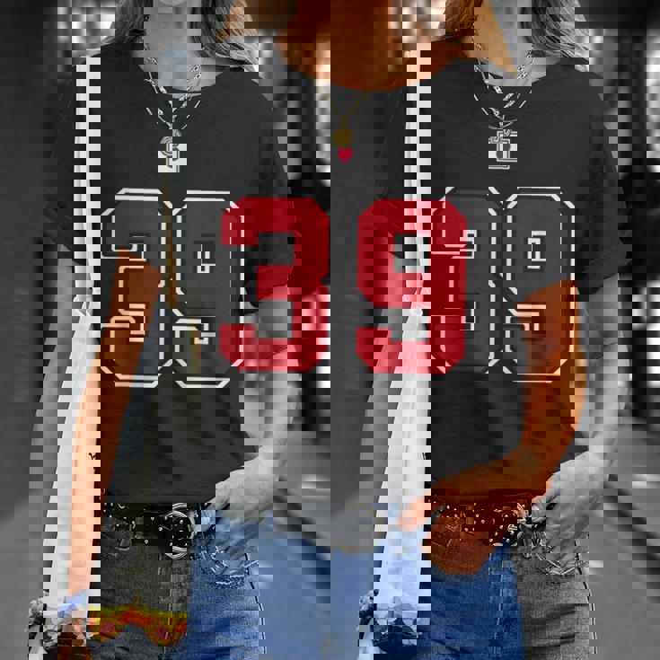 39 ナンバー カレッジスタイル ヴィンテージ 赤 白 日本国旗 Tシャツ 彼女への贈り物