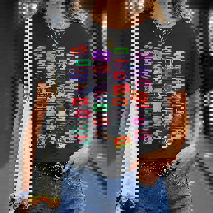 80年代カセットテープミュージックdj Tシャツ 彼女への贈り物