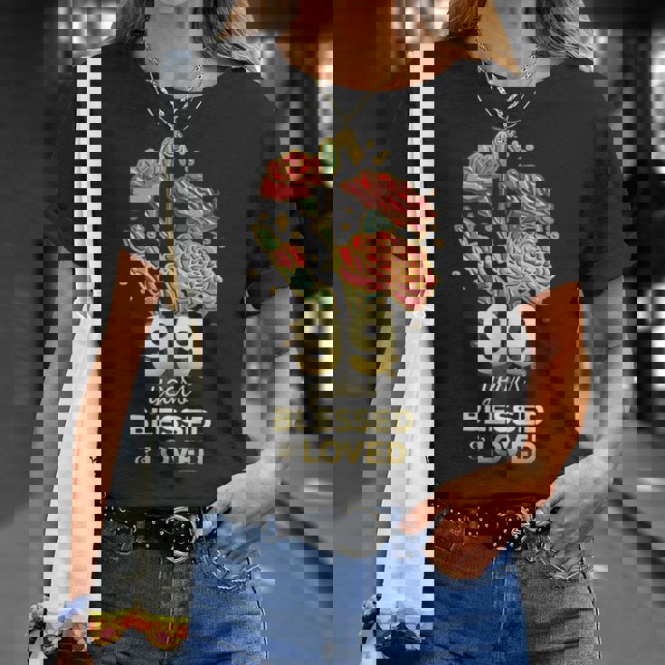 99歳祝福され愛された花 99歳の誕生日お母さんおばあちゃん Tシャツ 彼女への贈り物