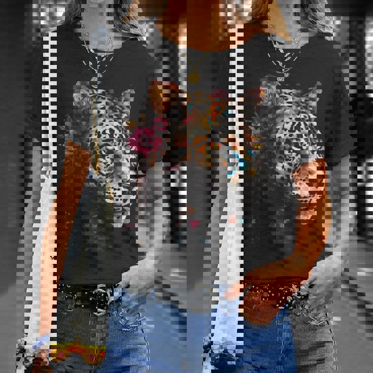 Arte De Flores De Leopardo Leopardo Animal Camiseta unisex Regalos para ella