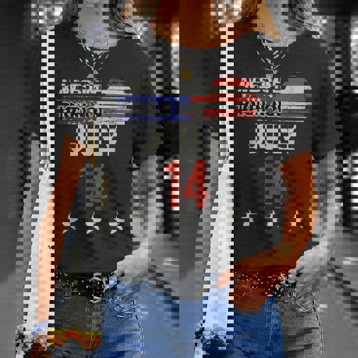 Awesome 7月14日 ヴィンテージ アメリカ国旗 クラシック 7月14日 Tシャツ 彼女への贈り物
