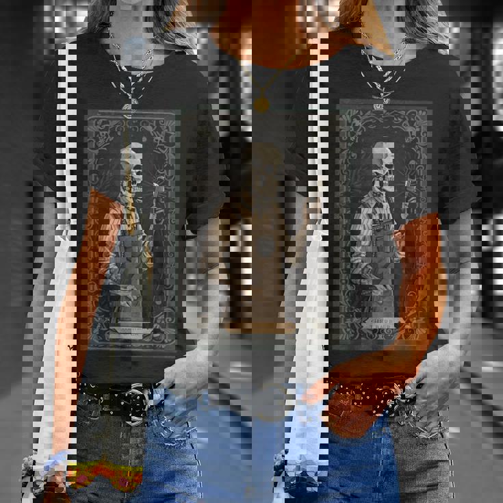 The Barber タロットカード ゴシック スケルトン 散髪店 ハロウィン Tシャツ 彼女への贈り物