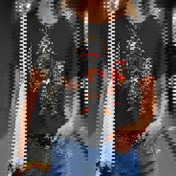 Bassotto Pirata Divertente Cane Capitano Maglietta Regalos para ella