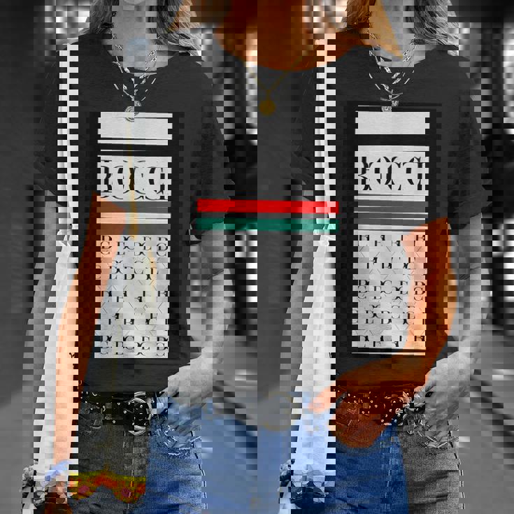 Bocci ぼっち ロゴ 総柄 緑 赤 イタリア国旗風【変なデザイン屋さん】陰キャ オタク ブランド パロディ 面白 Tシャツ 彼女への贈り物