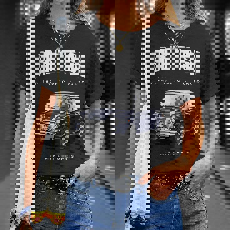 British Classic Car ダークブルー ミニスポーツカー Tシャツ 彼女への贈り物
