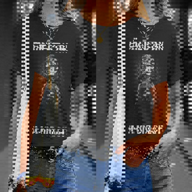 Bärenstark Im Mondlicht 満月 森 月明かり グリズリーベア Tシャツ 彼女への贈り物