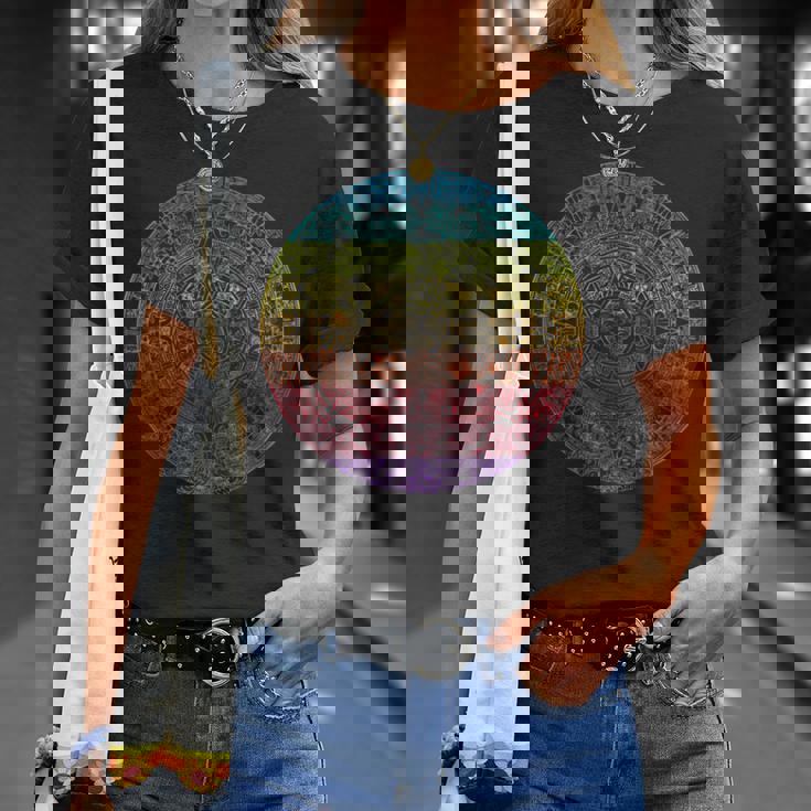 Calendario Aztecaol Mexicano Rainbow Camiseta unisex Regalos para ella