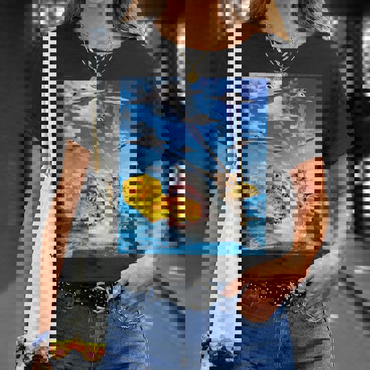 Cat Riding Fire Breathehark レインボー レーザー タコス Tシャツ 彼女への贈り物