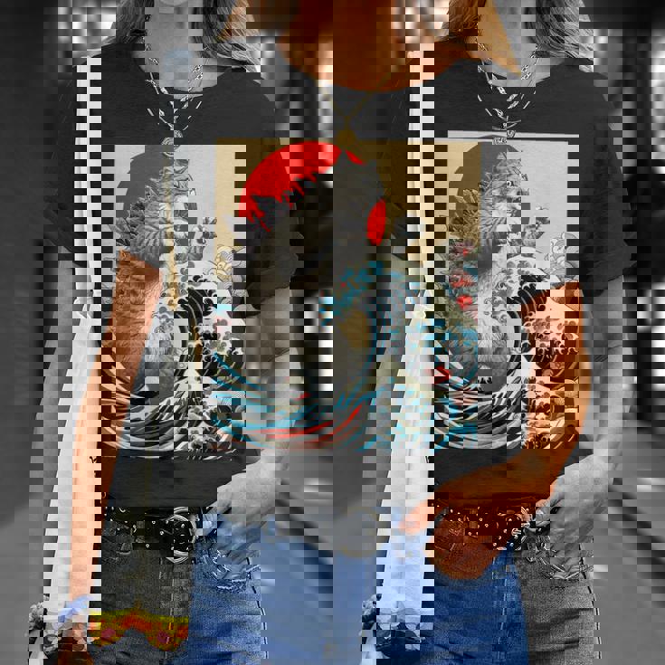 Catzilla 猫日本美術面白い猫 Tシャツ 彼女への贈り物