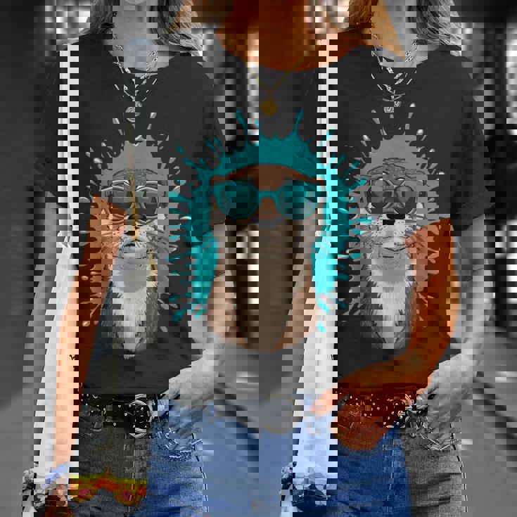 Chill Otteribes 面白いカワウソサングラスデザイン Tシャツ 彼女への贈り物