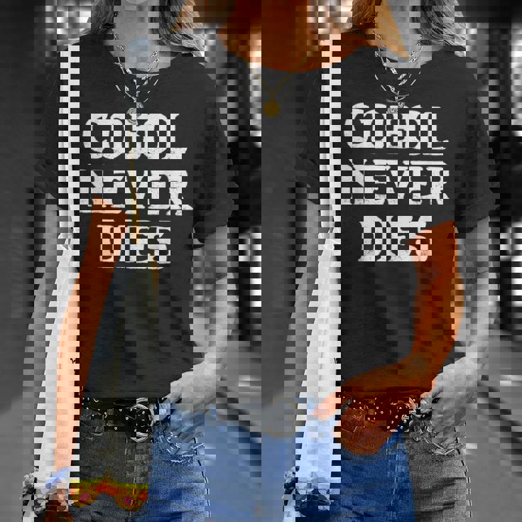 Cobol Never Dies 面白いコボルプログラマー ミニマリストデザイン Tシャツ 彼女への贈り物