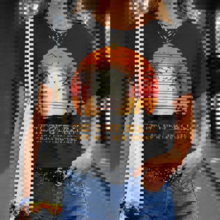 The Cove Beach Cape May New Jersey ビンテージ サンセット レトロ 太陽 Tシャツ 彼女への贈り物