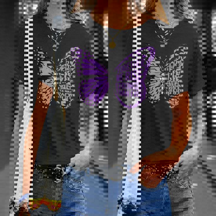 Crohns Awareness Together We Rise パープルリボン バタフライ Tシャツ 彼女への贈り物