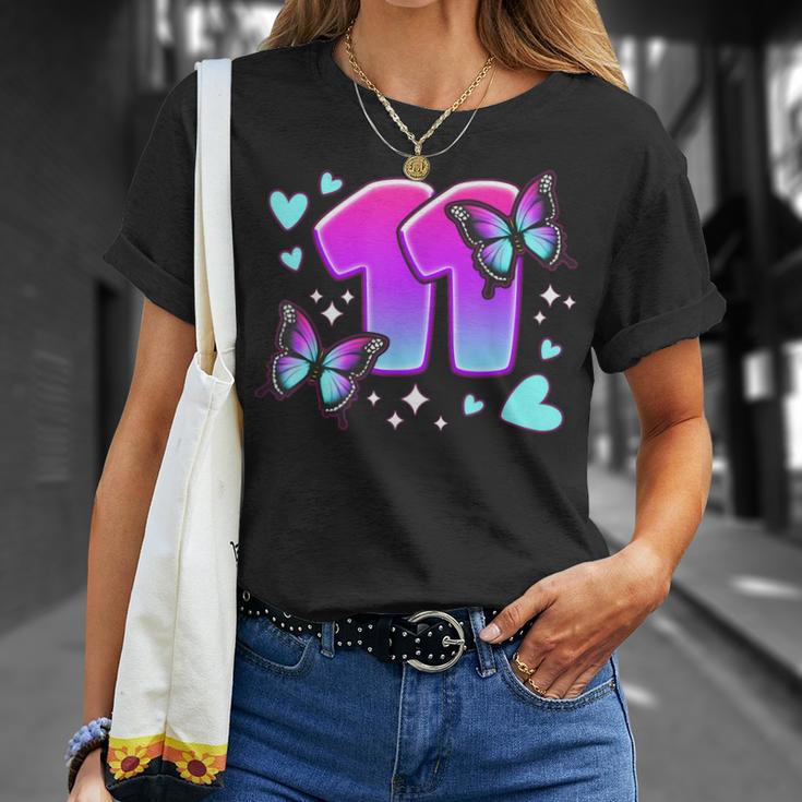 Cumpleaños Niña 11 Años Mariposas Y Número 11 Camiseta unisex Regalos para ella