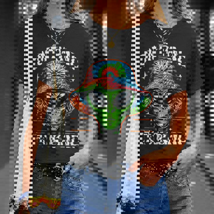 Don't Panic It's Organic Alien Ufo 面白いプリント Tシャツ 彼女への贈り物