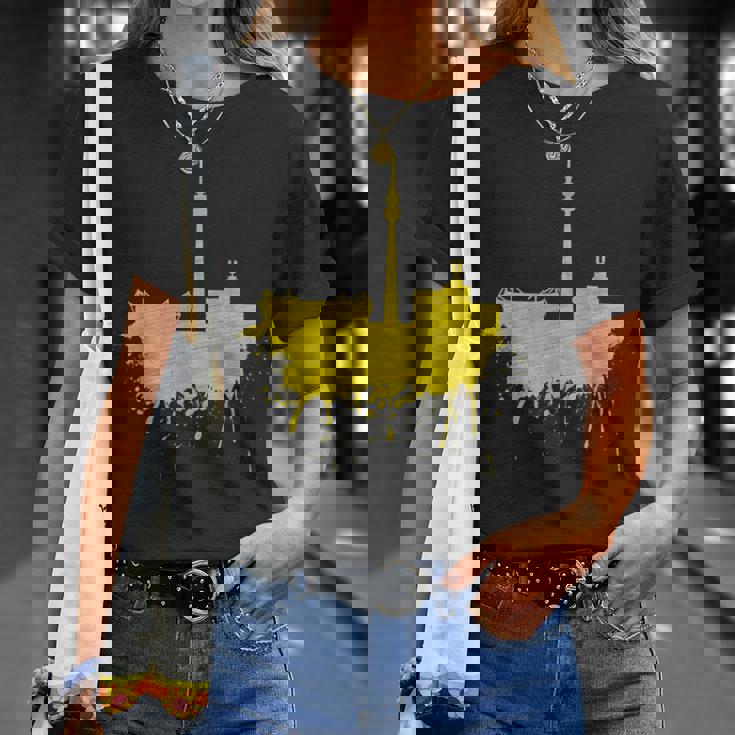 Dortmundkyline ドルトムントのスカイライン 黄色い絵 ドルトムント好きにはたまらないファンアート Tシャツ 彼女への贈り物