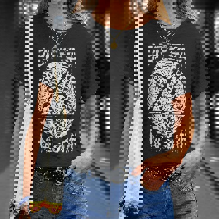 Eat Pizza Hailatan オカルト 反キリスト 悪魔的なサタニズム Tシャツ 彼女への贈り物