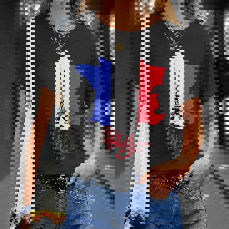 Enjoy Travel Paris France Flag & Eiffel Tower Graphic Tシャツ 彼女への贈り物