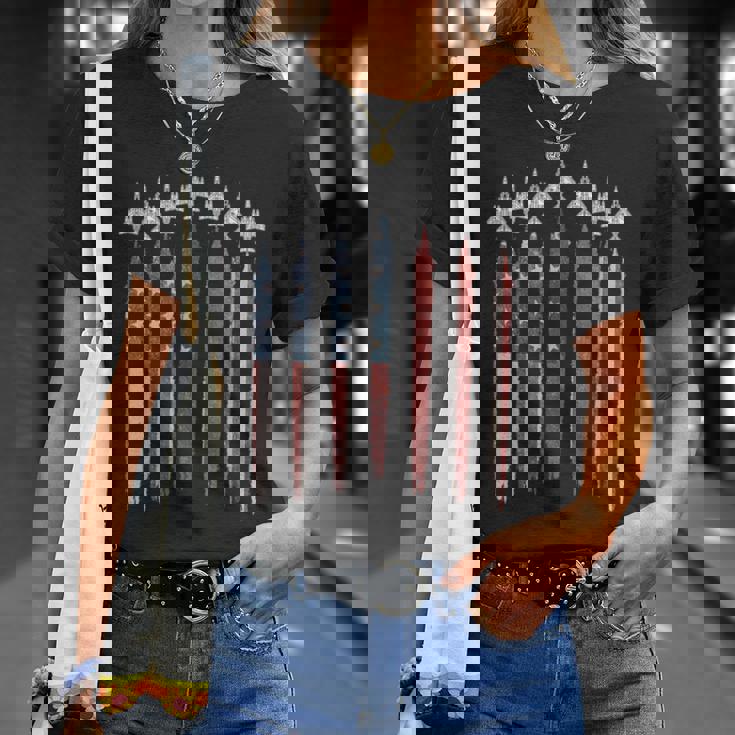 F4 ファントムファイタージェット アメリカ国旗 飛行機 F-4 7月4日 Tシャツ 彼女への贈り物