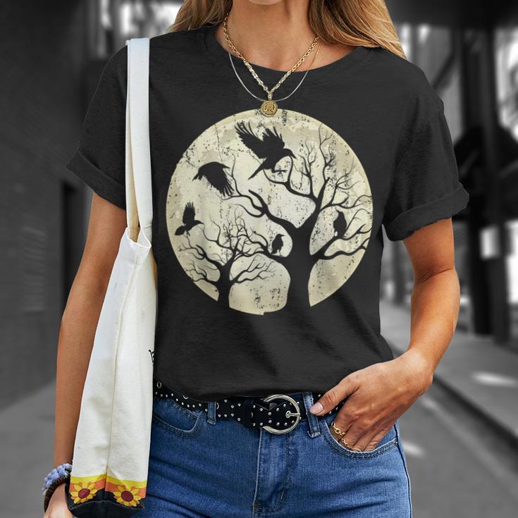 Forêt Arbre Lune Oiseaux Gothique Noir Terrifiant Corbeau T-Shirt Cadeaux pour elle
