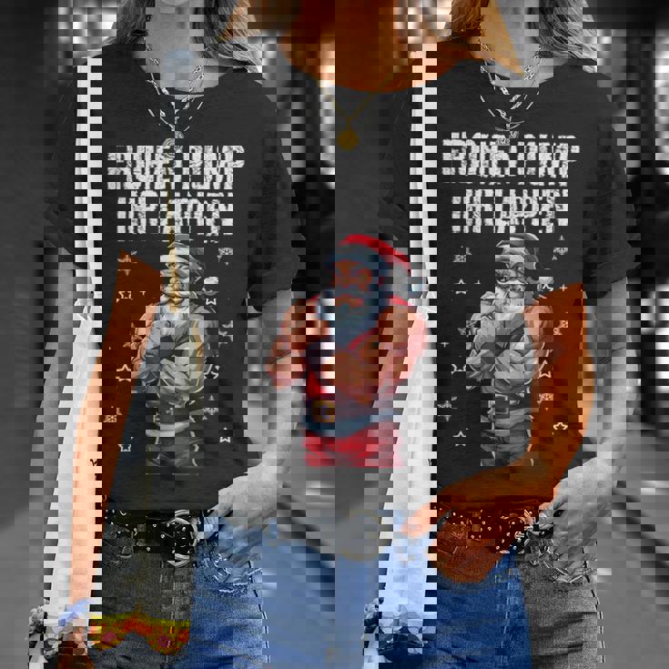 Frohen Pump Ihr Lappen 筋肉質サンタジム Tシャツ 彼女への贈り物