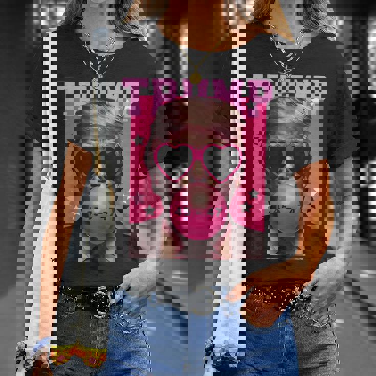 Trump 2024 メガネ&バブルガム ピンク Tシャツ 彼女への贈り物