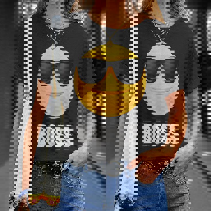 Girl & Boy Boss サングラス 顔文字シャツ クールな顔 Tシャツ 彼女への贈り物