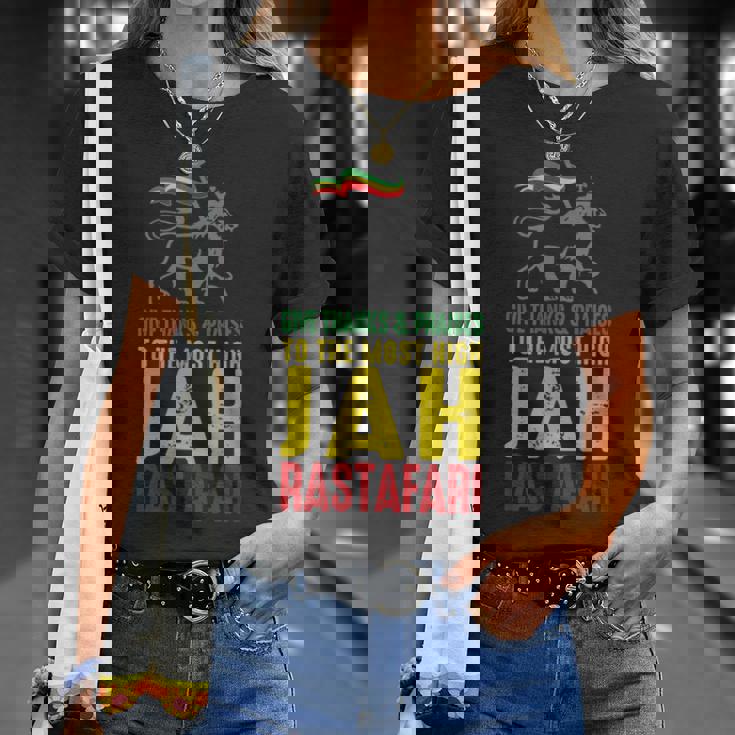 Give Thanks & Praises Jah Rastafari レゲエ ラスタ ウェア Tシャツ 彼女への贈り物