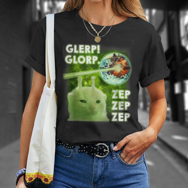 Glerp Glorp Alien Cat Cat Meme Brainrot Dank Memes Women T-Shirt ...