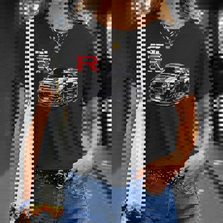 Gt R 34 レーシング ドラグ ドリフト Jdm Japan ストリートスポーツカー Tシャツ 彼女への贈り物