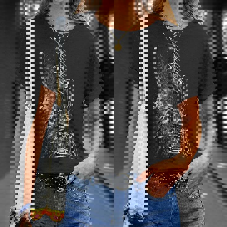 Guitarra Eléctrica Blanco Y Negro Diseño Arte Rock Blues Metal Camiseta unisex Regalos para ella