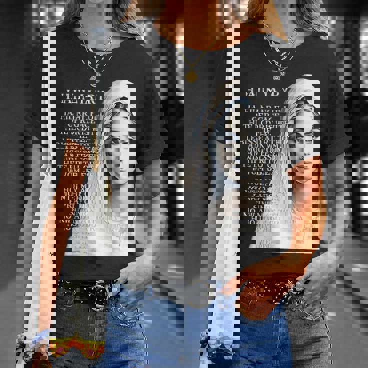 Hail Mary Blessed Mother ロザリオの祈り Tシャツ 彼女への贈り物