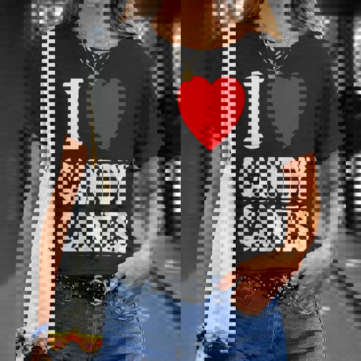 I Heart 愛 キャンディケーン 冬 ペパーミント クリスマス Tシャツ 彼女への贈り物