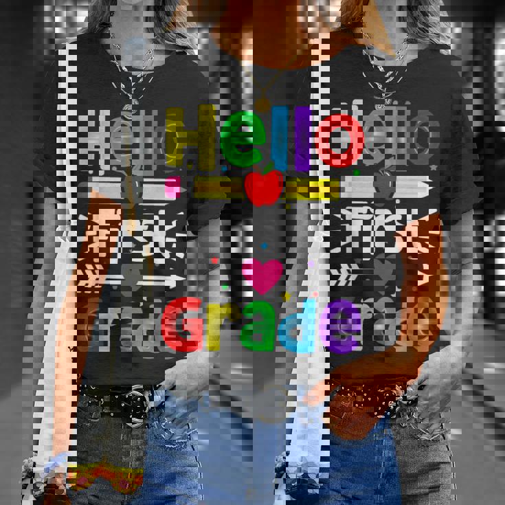 Hello First Grade Back Tochool 1St Day Of 1St Grade Tシャツ 彼女への贈り物